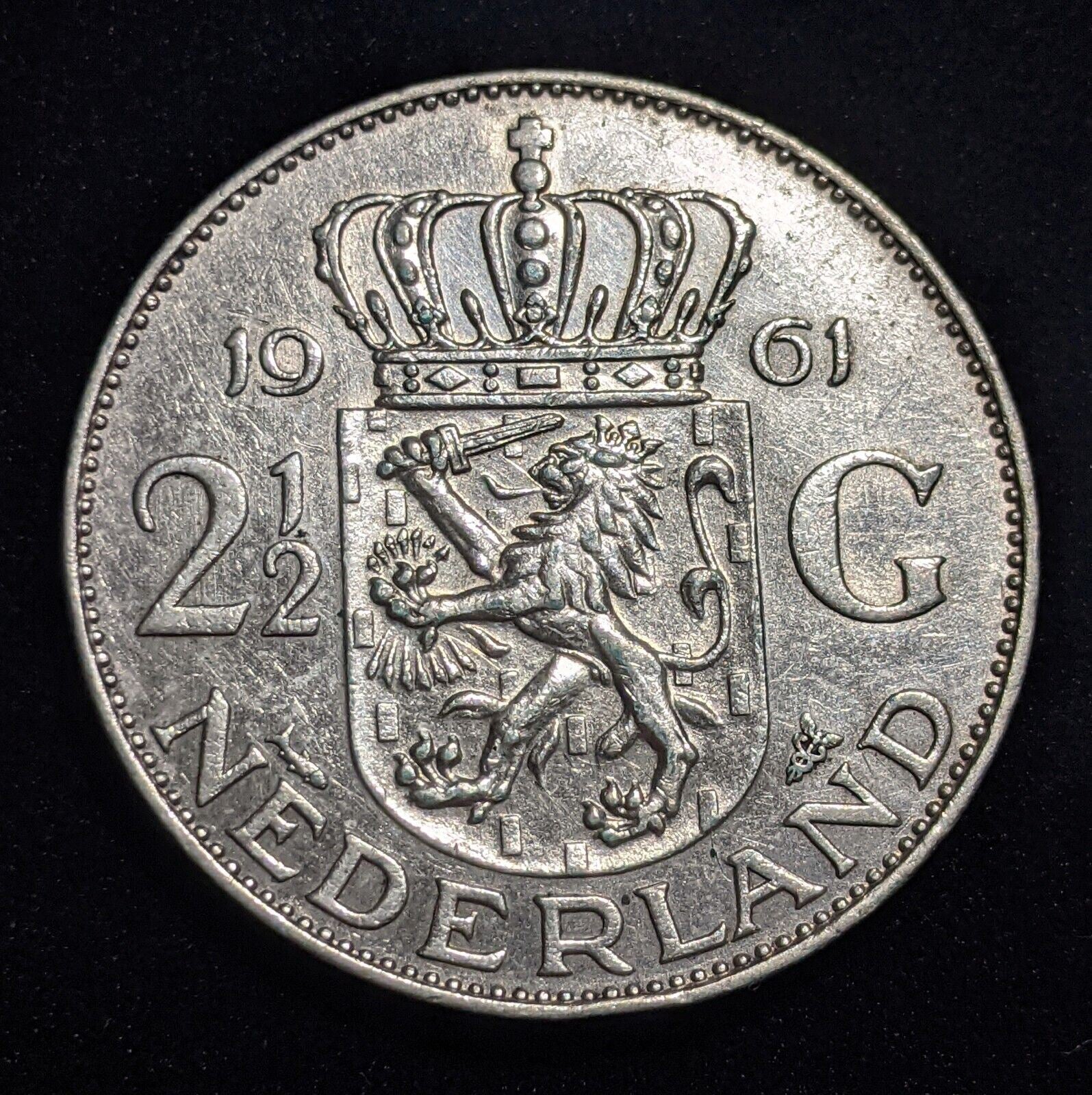 Netherlands 1961 2-1/2 Gulden KM# 185 Cleaned #010 #18B