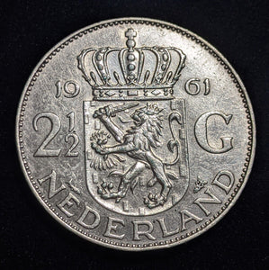 Netherlands 1961 2-1/2 Gulden KM# 185 Cleaned #010 #18B