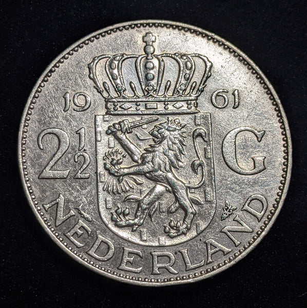 Netherlands 1961 2-1/2 Gulden KM# 185 Cleaned #010 #18B