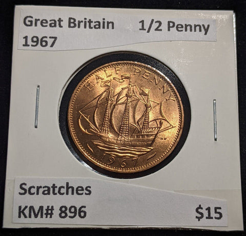 Great Britain 1967 Half Penny 1/2d KM# 896 Scratches #417  #18B
