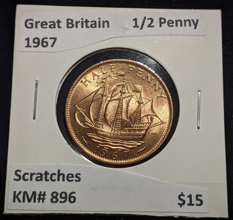 Great Britain 1967 Half Penny 1/2d KM# 896 Scratches #432  #18B