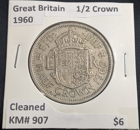 Great Britain 1960 1/2 Crown KM# 907 Cleaned #0241 #18A