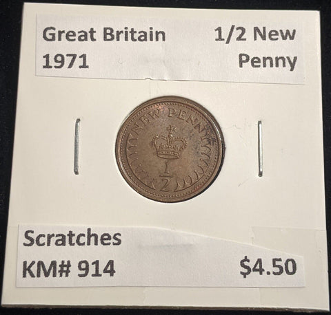 Great Britain 1971 1/2 New Penny KM# 914 Scratches #315 #18A