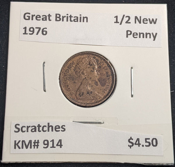 Great Britain 1976 1/2 New Penny KM# 914 Scratches #006 #18A