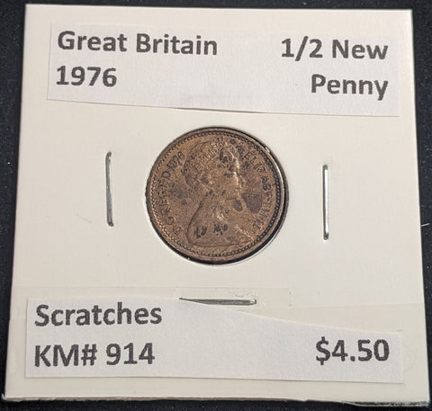 Great Britain 1976 1/2 New Penny KM# 914 Scratches #006 #18A