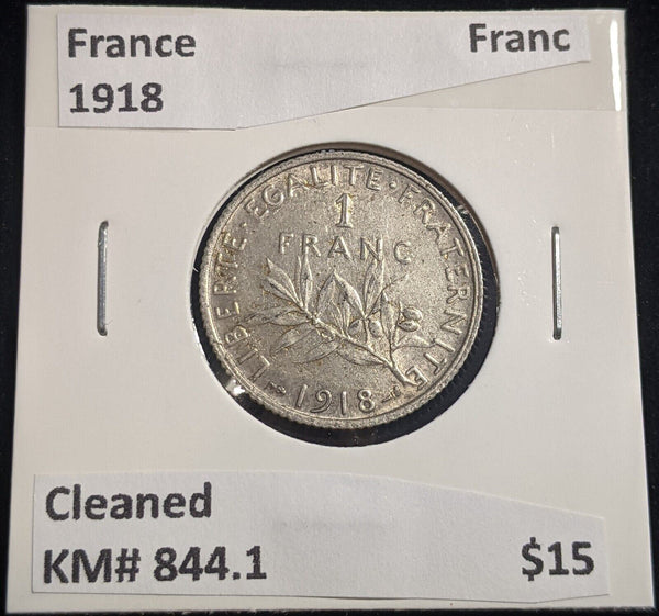 France 1918 Franc KM# 844.1 Cleaned #361  #18A