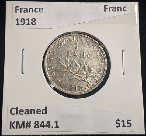 France 1918 Franc KM# 844.1 Cleaned #361  #18A