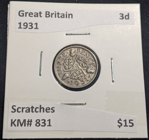 Great Britain 1931 Threepence 3d KM# 831 Scratches #384 #18A