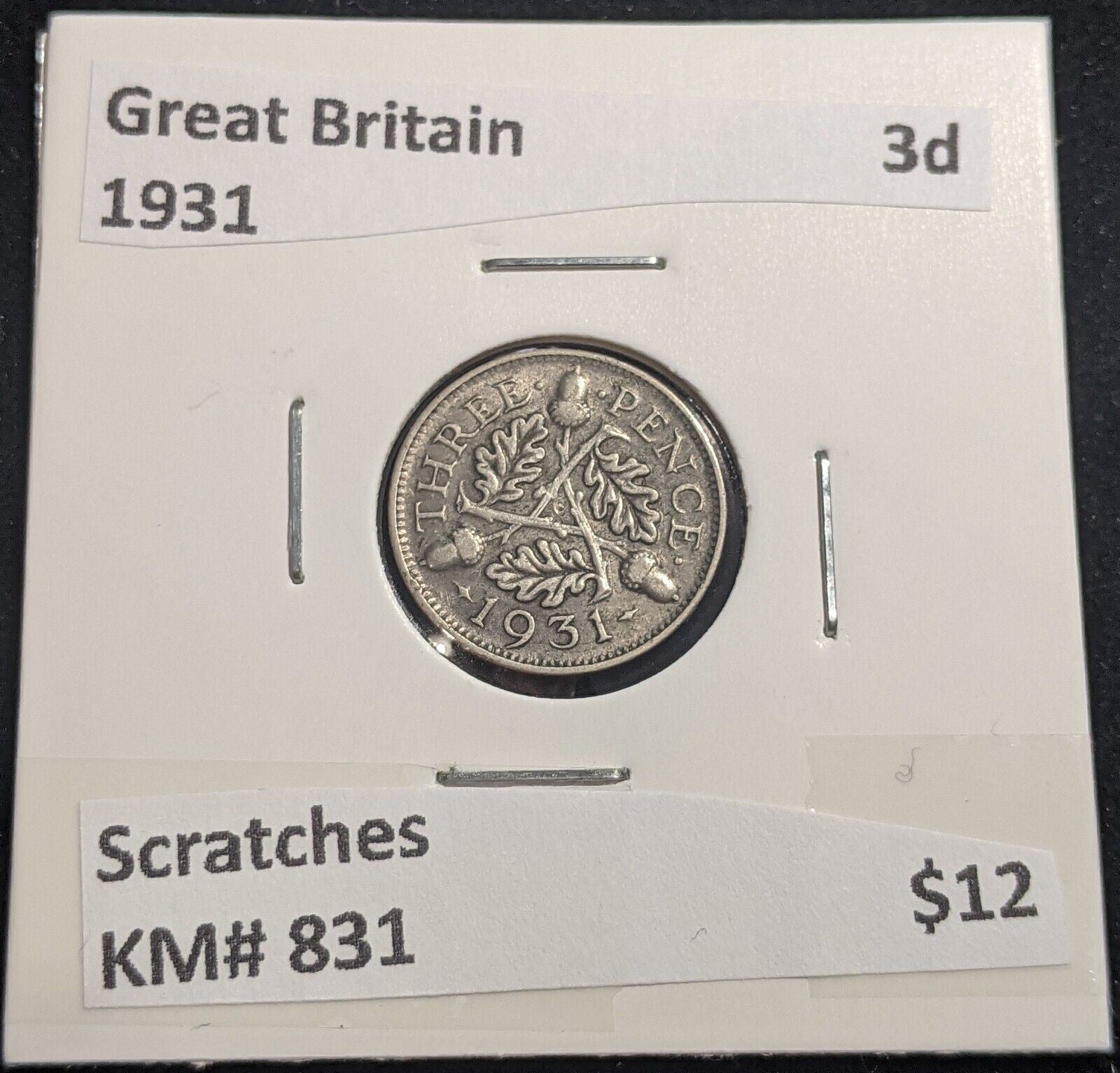 Great Britain 1931 Threepence 3d KM# 831 Scratches #330 #18A