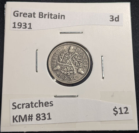 Great Britain 1931 Threepence 3d KM# 831 Scratches #330 #18A