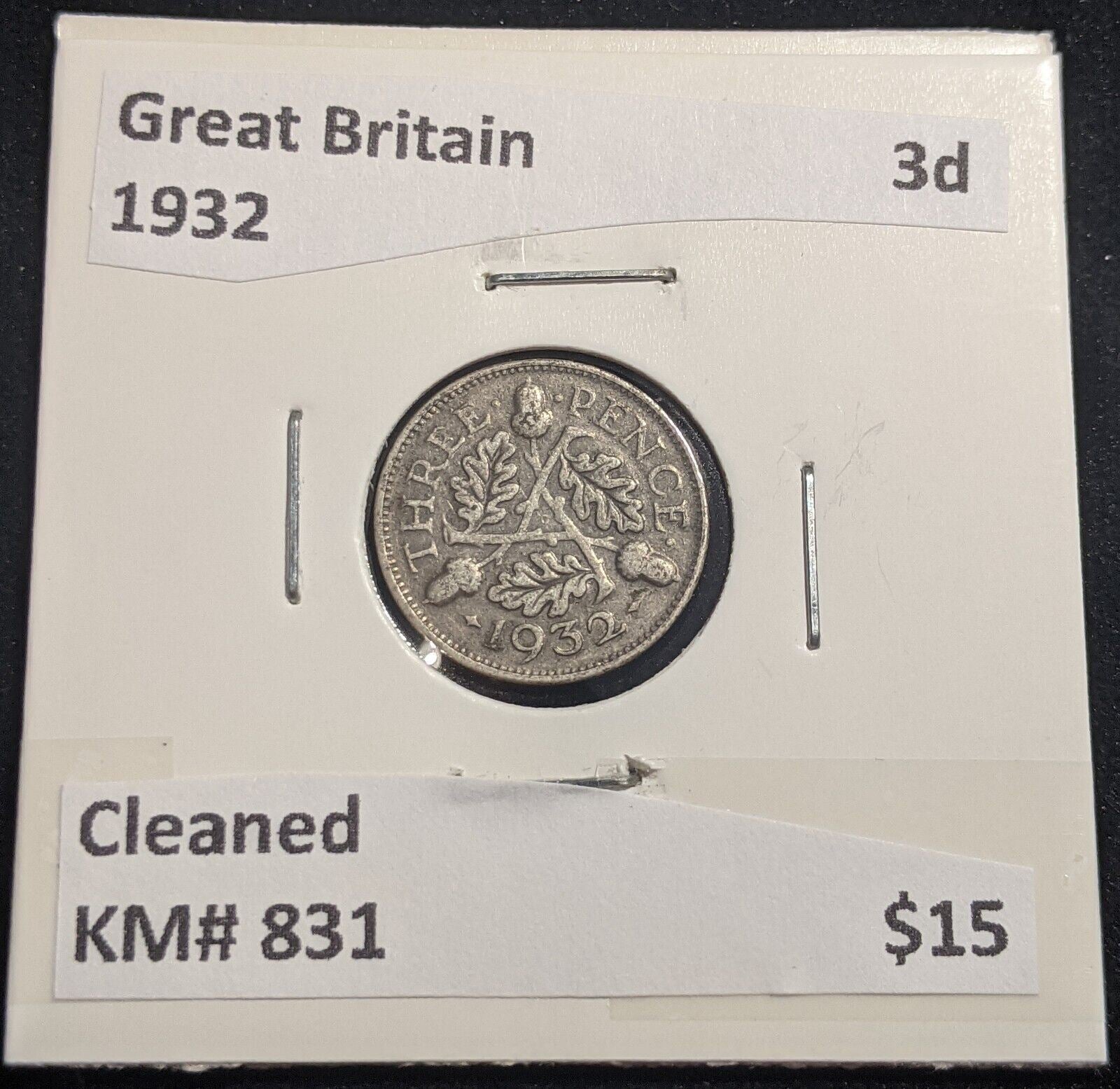 Great Britain 1932 Threepence 3d KM# 831 Cleaned #333 #18A