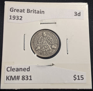 Great Britain 1932 Threepence 3d KM# 831 Cleaned #333 #18A