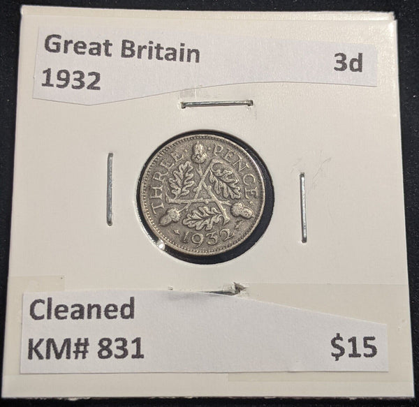 Great Britain 1932 Threepence 3d KM# 831 Cleaned #333 #18A