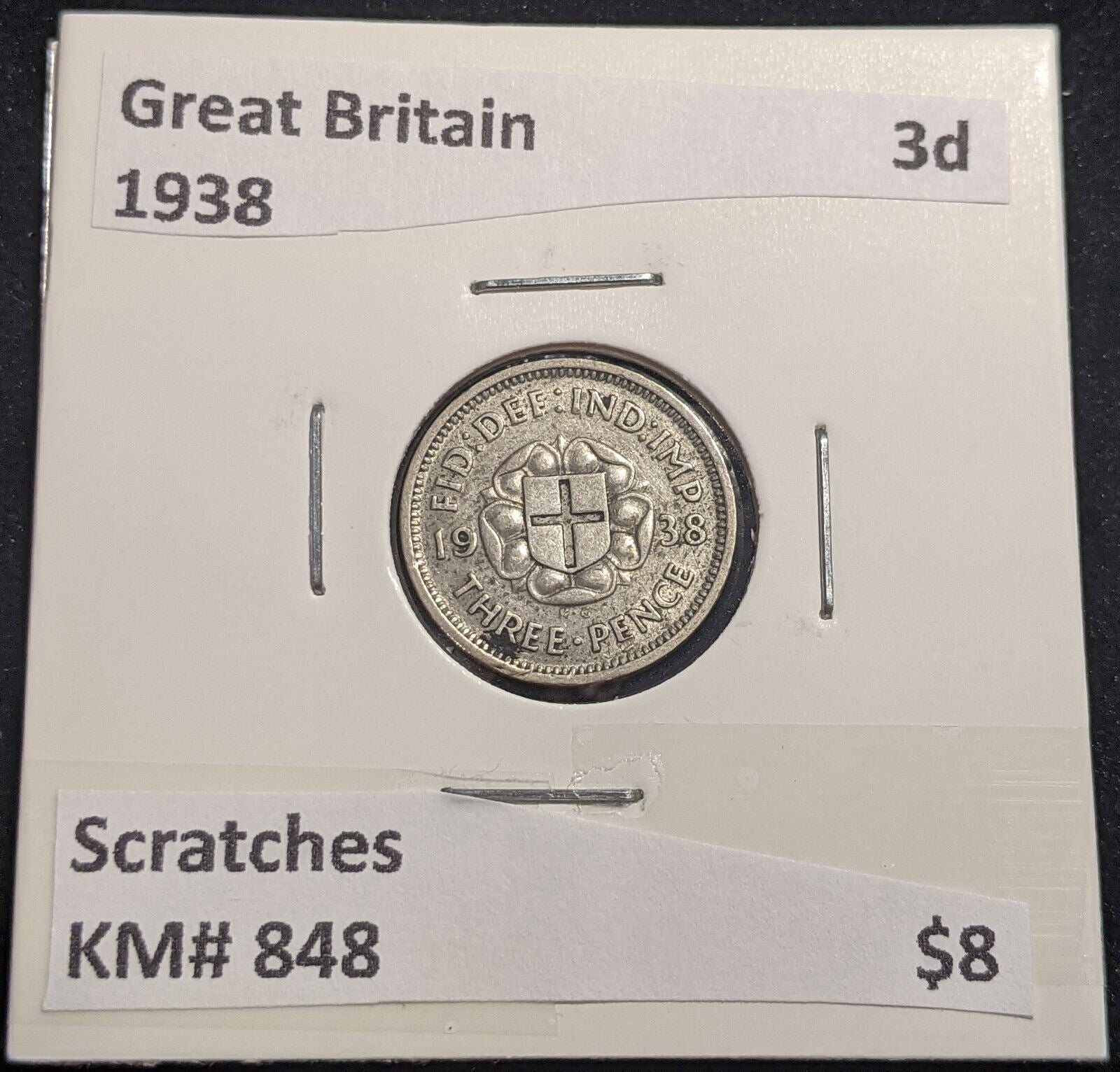 Great Britain 1938 Threepence 3d KM# 848 Scratches #377 #18A