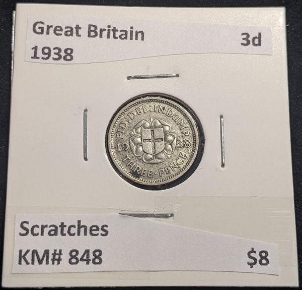 Great Britain 1938 Threepence 3d KM# 848 Scratches #377 #18A