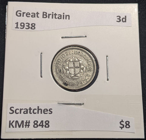 Great Britain 1938 Threepence 3d KM# 848 Scratches #377 #18A