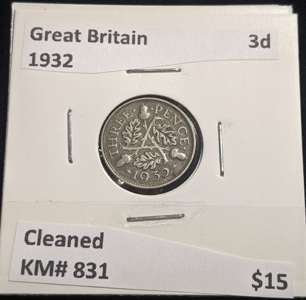 Great Britain 1932 Threepence 3d KM# 831 Cleaned #378 #18A