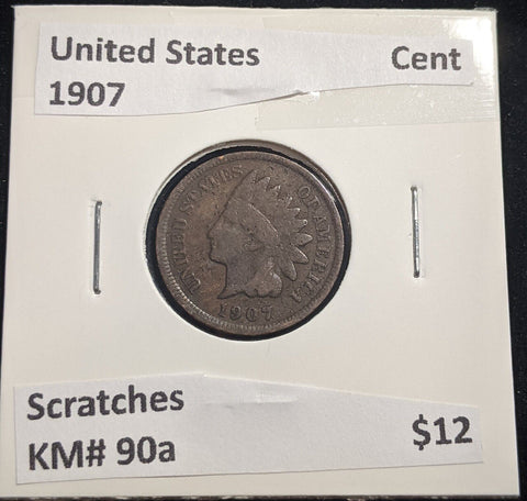 United States 1907 Cent KM# 90a Scratches #295  #18A