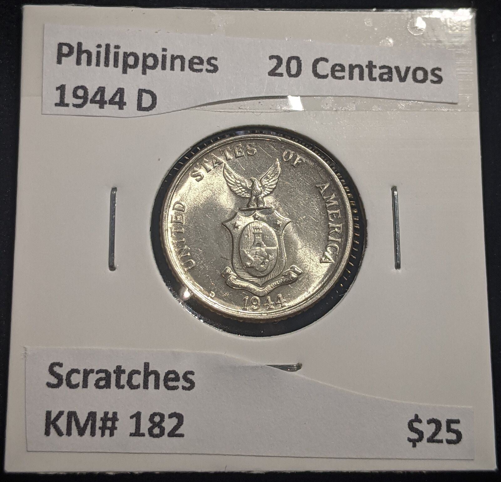 Philippines 1944 D 20 Centavos KM# 182 Scratches #076 #19C