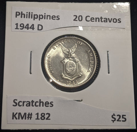 Philippines 1944 D 20 Centavos KM# 182 Scratches #076 #19C
