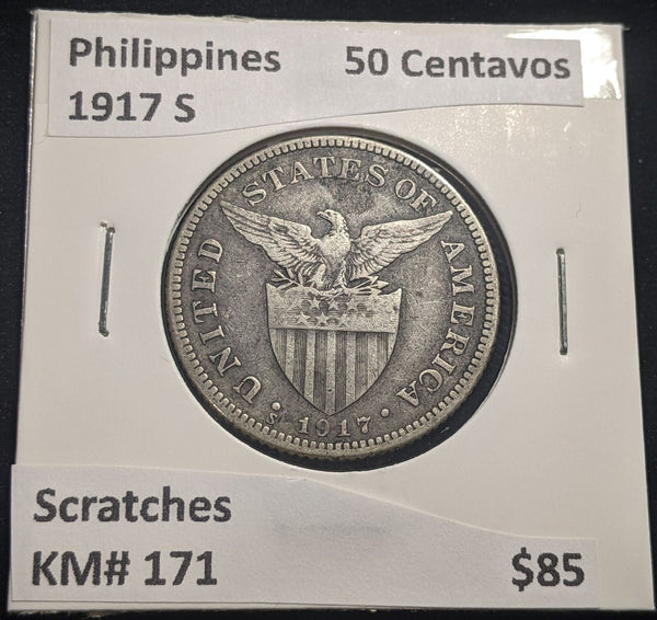 Philippines 1917 S 50 Centavos KM# 171 Scratches #073 #19C