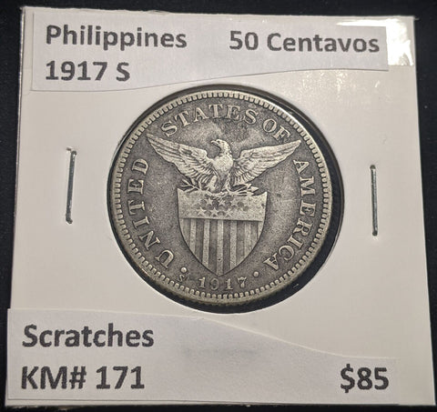 Philippines 1917 S 50 Centavos KM# 171 Scratches #073 #19C