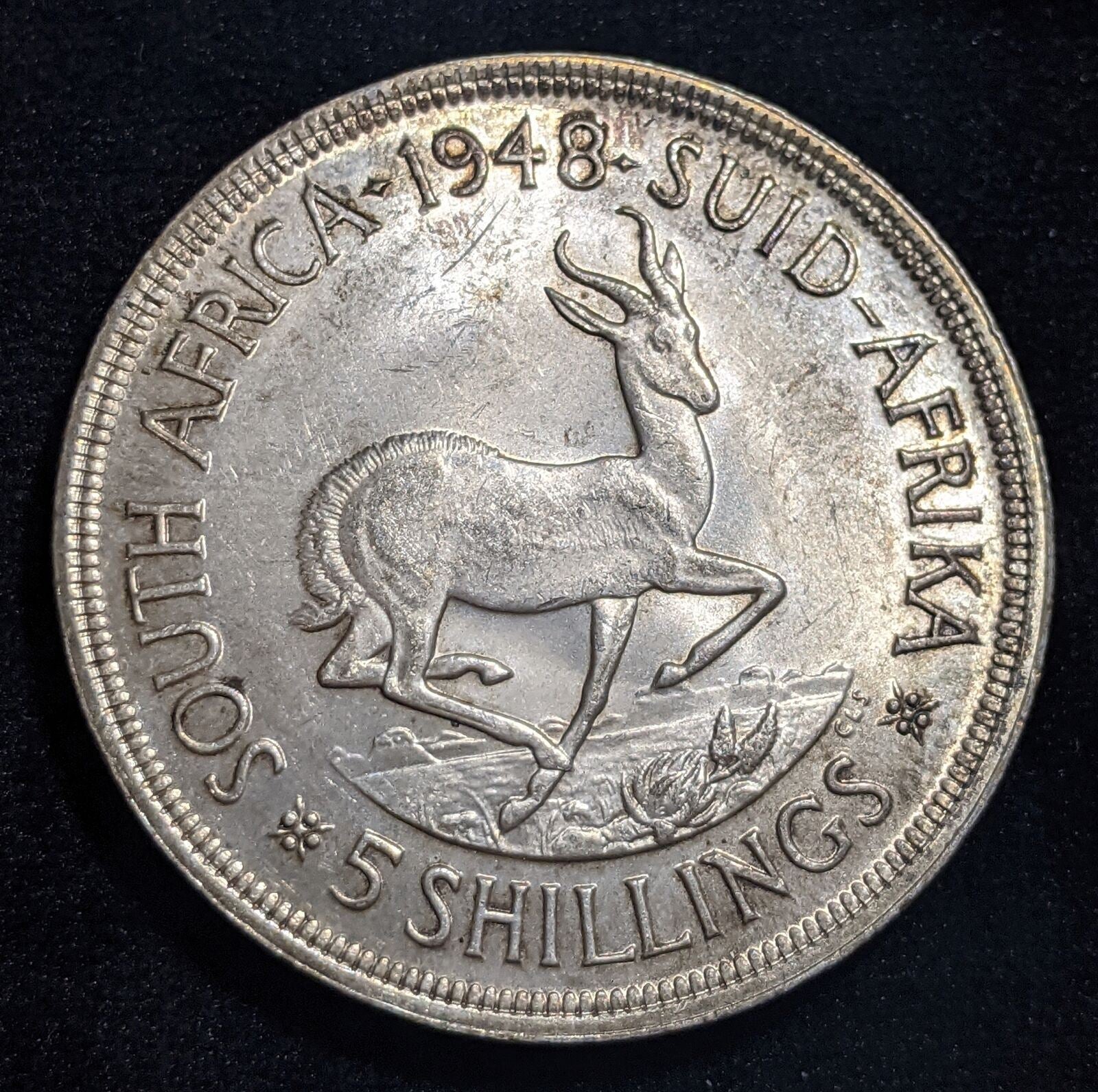 South Africa 1948 5 Shillings 5/- KM# 40.1 Cleaned #009 #19B