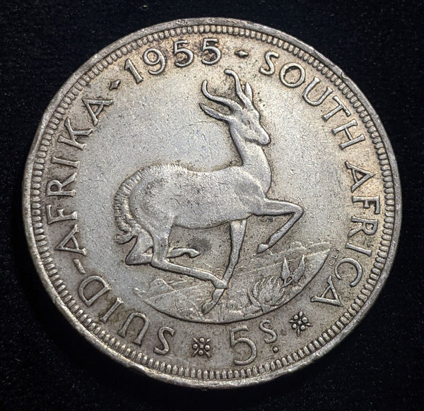 South Africa 1955 5 Shillings 5/- KM# 52 Cleaned Rim Damage #016 #19B