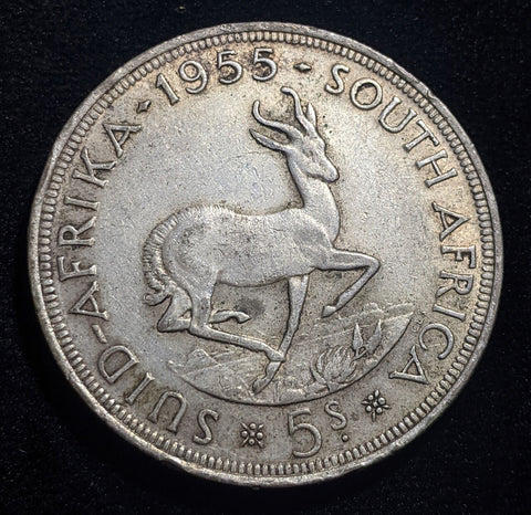 South Africa 1955 5 Shillings 5/- KM# 52 Cleaned Rim Damage #016 #19B