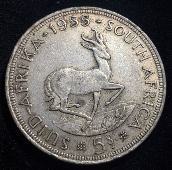 South Africa 1955 5 Shillings 5/- KM# 52 Cleaned Rim Damage #016 #19B