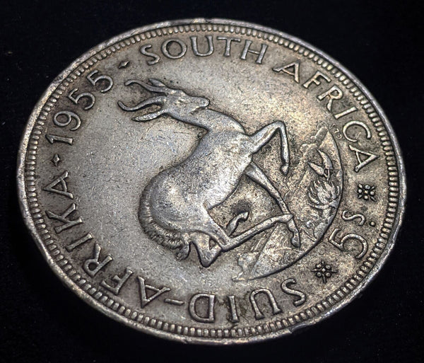 South Africa 1955 5 Shillings 5/- KM# 52 Cleaned Rim Damage #016 #19B