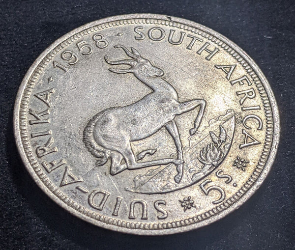 South Africa 1958 5 Shillings 5/- KM# 52 Cleaned #006 #19B