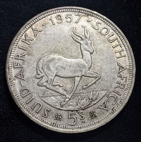 South Africa 1957 5 Shillings 5/- KM# 52 Scratches #039 #19B