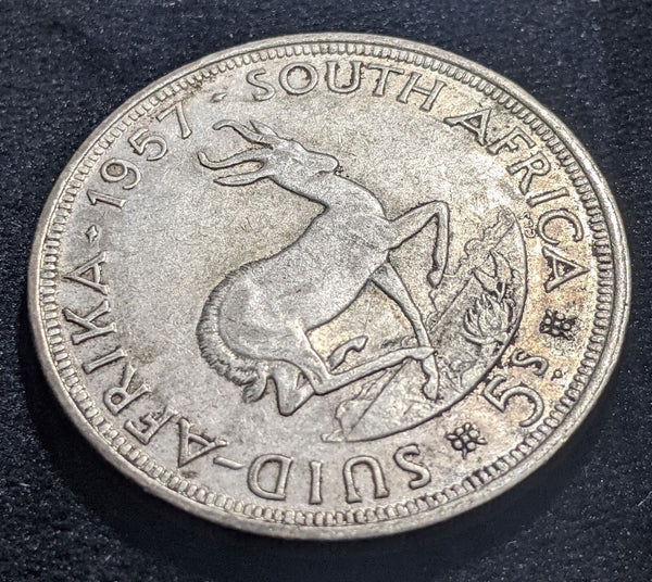 South Africa 1957 5 Shillings 5/- KM# 52 Scratches #039 #19B