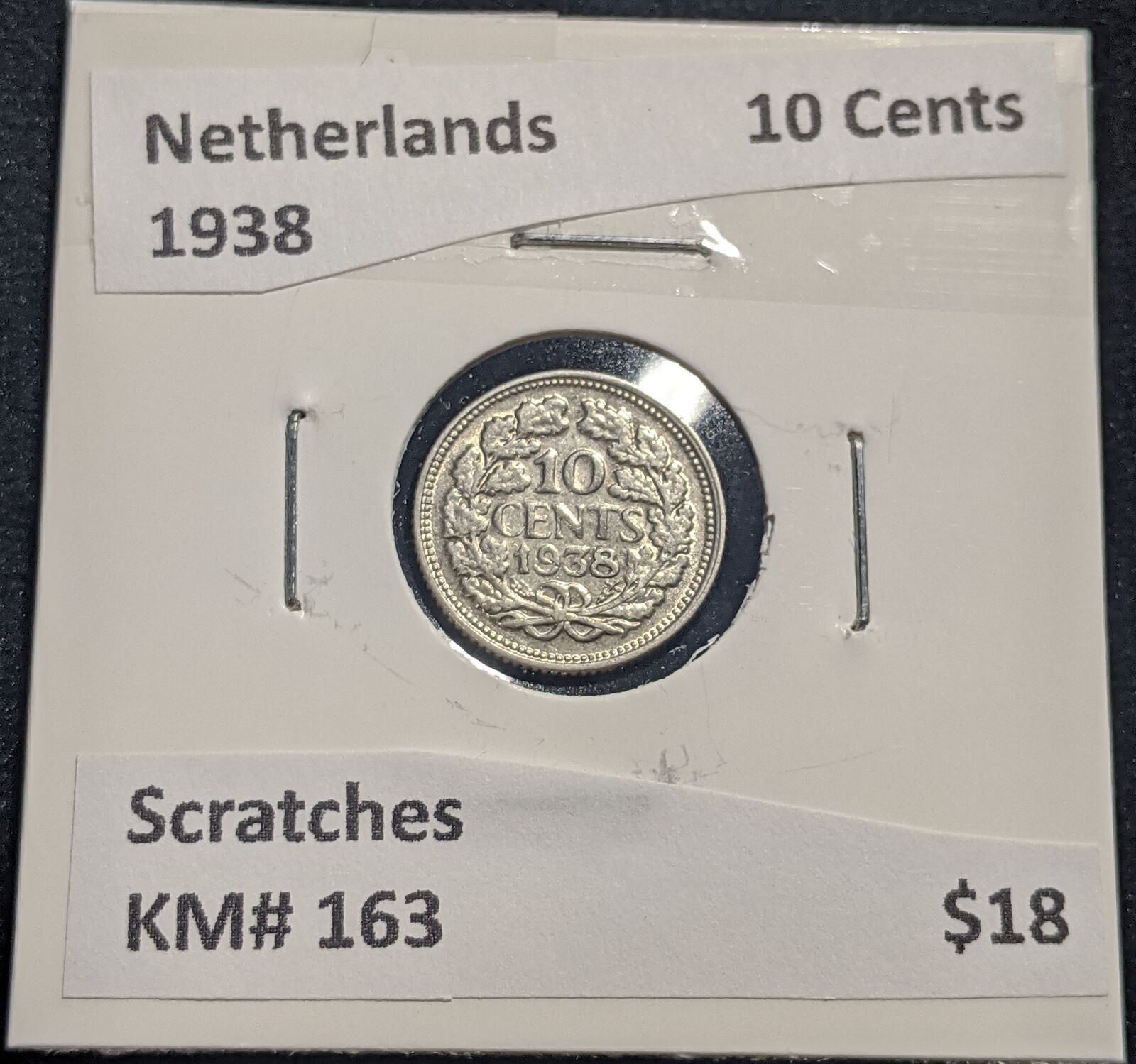 Netherlands 1938 10 cents KM# 163 Scratches #059 #19B