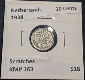 Netherlands 1938 10 cents KM# 163 Scratches #059 #19B