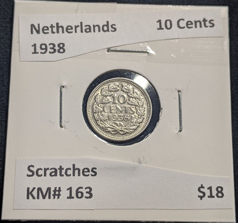 Netherlands 1938 10 cents KM# 163 Scratches #059 #19B