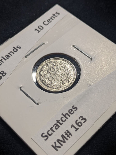 Netherlands 1938 10 cents KM# 163 Scratches #059 #19B