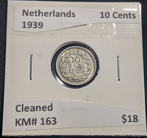 Netherlands 1939 10 cents KM# 163 Cleaned #128 #19B