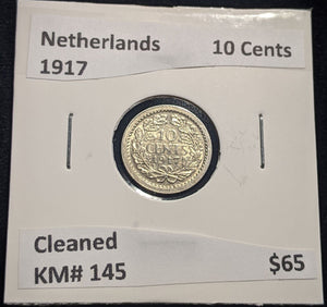 Netherlands 1917 10 cents KM# 145 Cleaned #113 #19B