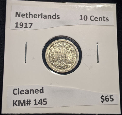 Netherlands 1917 10 cents KM# 145 Cleaned #113 #19B