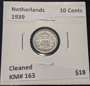 Netherlands 1939 10 cents KM# 163 Cleaned #097 #19B