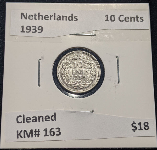 Netherlands 1939 10 cents KM# 163 Cleaned #097 #19B