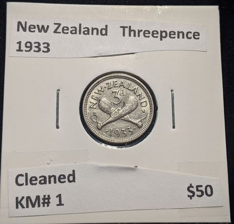 New Zealand 1933 Threepence 3d KM# 1 Cleaned #083 #19B