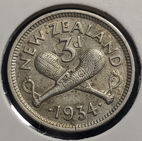 New Zealand 1934 Threepence 3d KM# 1 Cleaned #070 #19B
