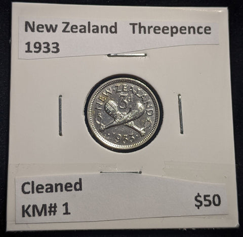 New Zealand 1933 Threepence 3d KM# 1 Cleaned #087 #19B