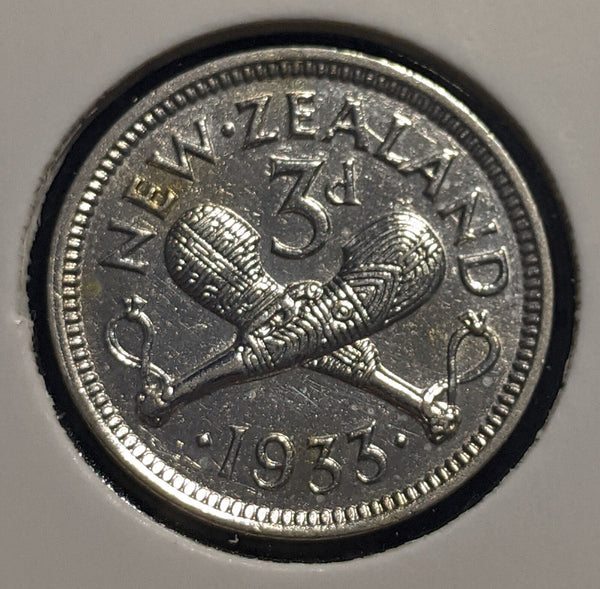 New Zealand 1933 Threepence 3d KM# 1 Cleaned #087 #19B