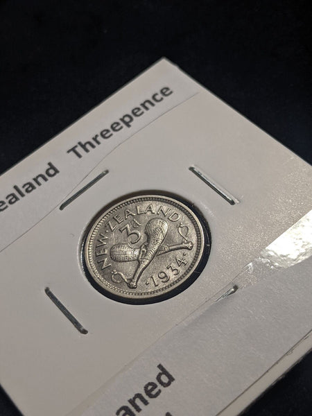 New Zealand 1934 Threepence 3d KM# 1 Cleaned #012 #19B