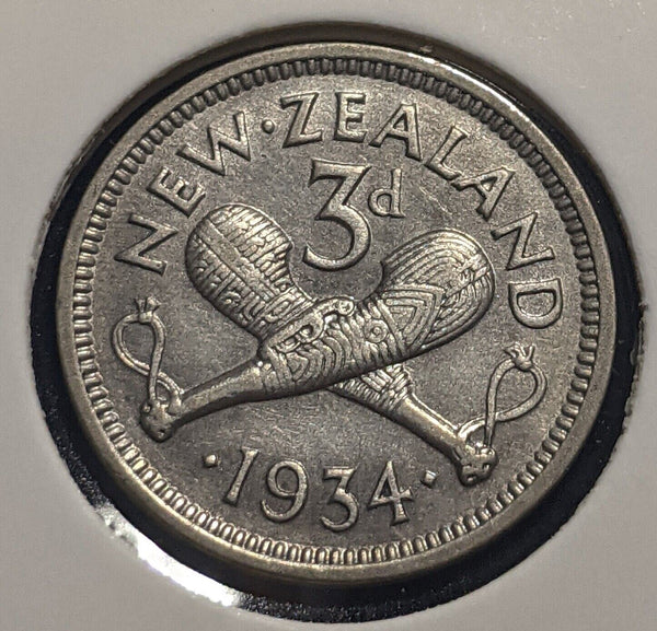 New Zealand 1934 Threepence 3d KM# 1 Cleaned #013 #19B