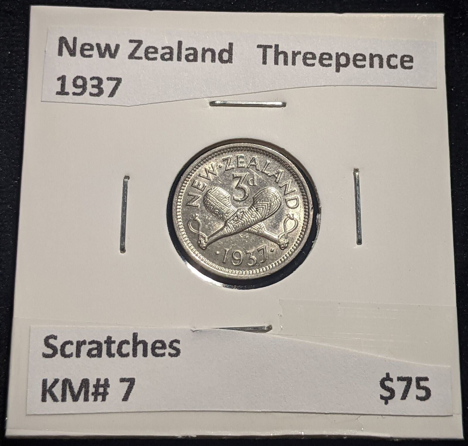 New Zealand 1937 Threepence 3d KM# 7 Scratches #088 #19B